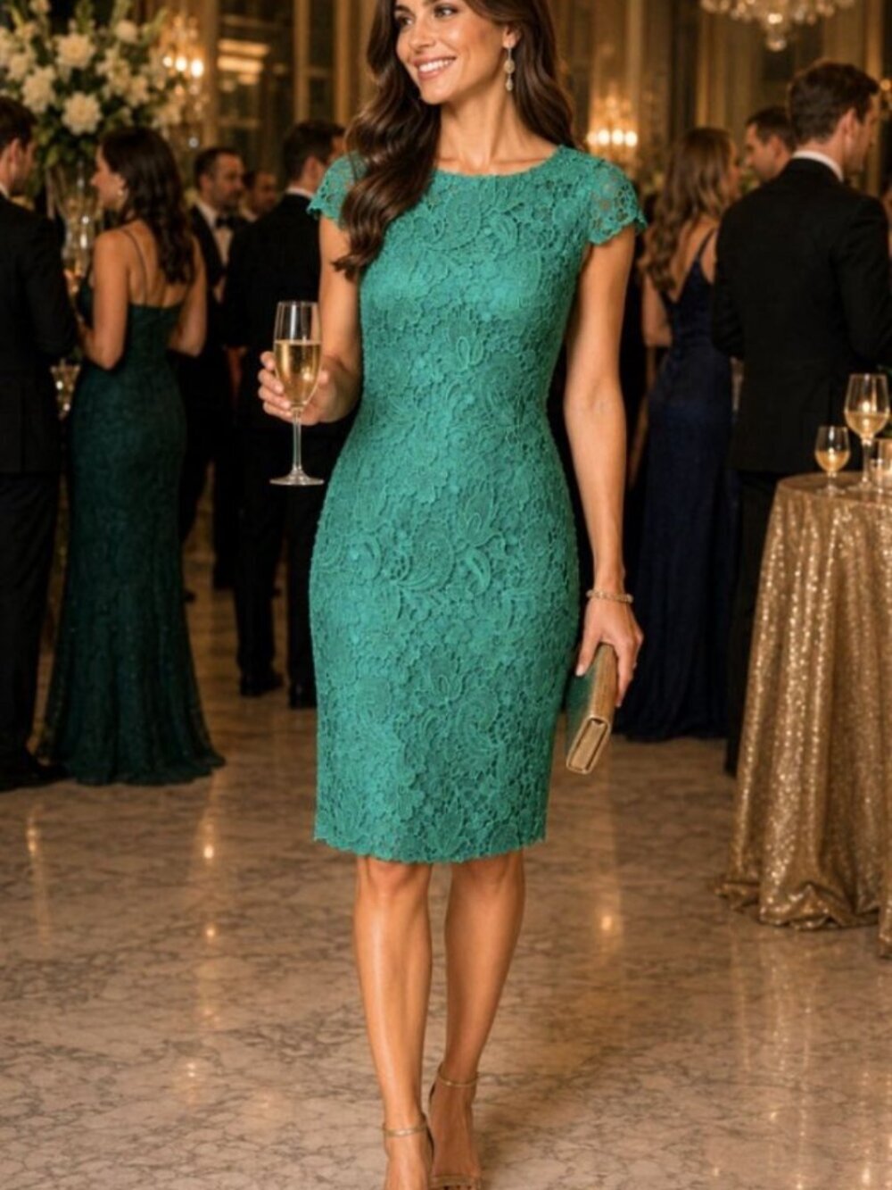 Green Lace Sheath Dress 2 Vince Camuto Emerald Cocktail Party Midi Occasion